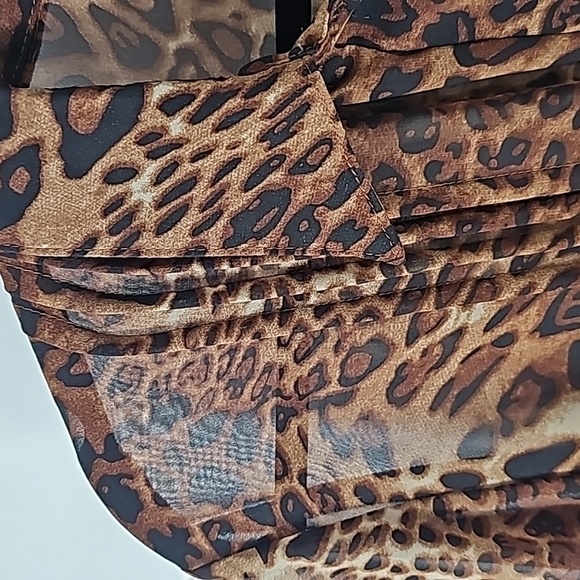 Sheer Leopard Print Shirt Dress Tunic w Button Front & Drawstring Waist - Picture 4 of 17